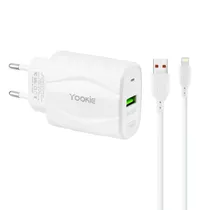 Fonte Carregador Yookie KI98Y - 18W - USB - com Cabo USB/Lightning - Bivolt - Branco