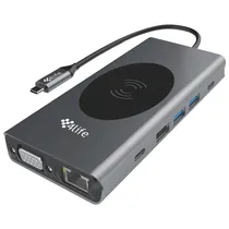 Hub USB-C 4LIFE FL13V 13 Portas / HDMI / VGA / 3 USB 3.0 / Lan / SD / TF / Audio / 3 USB-C Femea - Preto