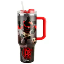 Copo Térmico Weedoo Flamengo- 1.2L - com Canudo - Vermelho e Preto  Copo Térmic...