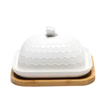 Bandeja Ceramica c/ Base Bambu