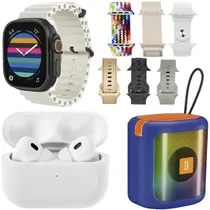 Kit Relógio K28 Combo 49 MM com Bluetooth + Fone de Ouvido Sem Fio + Speaker Azul