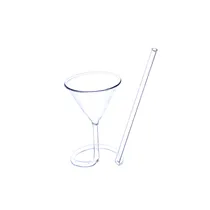 Copo de Vidro p/Martini com Canudo