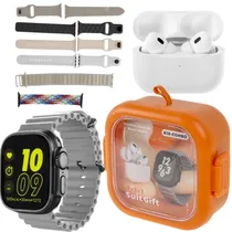 Kit Relógio K18-Combo 49 MM com Bluetooth + Fone de Ouvido Sem Fio + Case Laranja