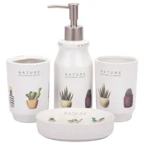 Jogo de Banheiro Branco com Cacto 4PCS