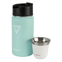 Garrafa Térmica Hydrate Cafe com Xícara Espresso - 355ML e 80ML - Azul Claro e Branco