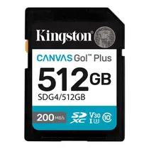 Cartao de Memoria SD Kingston Canvas Go Plus C10 U3 V30 A2 512GB - SDG4/512GB