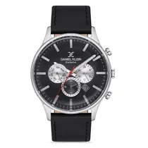 Relogio Analógico Masculino Daniel Klein DK.1.12753-2 Exclusive Gents / Pulseira de Couro Genuino - Preto/Prata