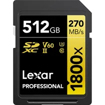 Cartão de Memória SD SDXC Lexar Professional 1800X Série Gold 270-180 MB/s C10 U3 V60 512 GB (LSD1800512G-BNNNG)