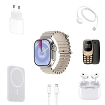 Kit Relogio Smartwatch X8 Plus com Fone de Ouvido + Mini Celular Super Small + Carregador de Parde USB-C com Cabo USB-C para Lightning + Carregador Portatil Magsafe