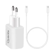 Carregador Quanta QTCACR2 - 20W - USB-C/USB - com Cabo QTCTC70 USB-C/USB-C - Branco