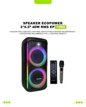 Caixa de Som Ecopower EP-1966 BT/USB/FM/Mic Black