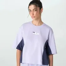 Camiseta Casual Femenina Fila Moda Color Block Letter