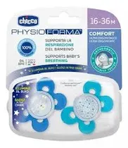 Chicco Nursery Chupete Comfort Lumi Azul Sil. 16-36M 2 Un. Detalles En El Producto 16-36M Azul