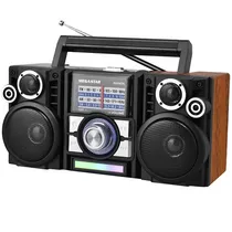 Rádio Portátil Megastar RX65BTN com SD/USB/Bluetooth - Preto/Marrom