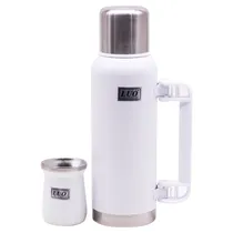 Garrafa Termica Luo LU-4304 de Aço Inoxidavel / 1 Litro + Cuia de 160ML - Branco