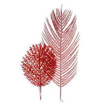 Galho Decorativo Natalino Tipo Samambaia com Glitter Vermelho 34X15 CM