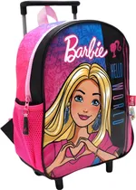 Mochila Escolar com Rodas Barbie - 71609 (Rosa/Preto)