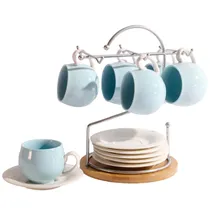 Conjunto de 6 Xícaras e Pires com Suporte para Café Ou Chá