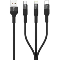 Cabo 4LIFE FLCALMT2M 3 Em 1 Micro USB + USB-C + Lightning - Preto 2 Metros