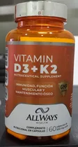 All Ways Medical Vitamina Vitamin D3+K2 60 Cápsulas de 500MG Cada Plastico 60 Caps Naranja