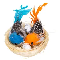 Kit de Pássaros Decorativos 6CM com Base de Ninho Azul e Vermelho