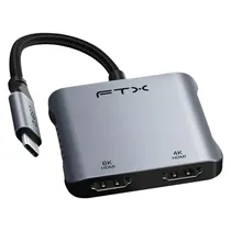 Hub USB-C FTX CT-CM2H8K-Ag 115588 4 Portas / 2 HDMI / USB / USB-C Femea - Cinza