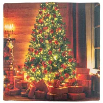 Capa de Travesseiro Natalina 43X43CM com Design de Árvore de Natal