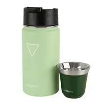 Garrafa Térmica Hydrate Cafe com Xícara Espresso - 355ML e 80ML - Verde Pastel e Verde Militar