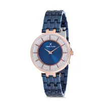 Relógio Analógico Feminino Daniel Klein Premium DK12176-5 - Azul e Rosa Ouro