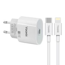 Carregador de Parede Yookie KI60 / 20W / USB-C + Cabo USB-C/ Lightning / Bivolt - Branco