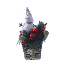 Cesta de Decoração Natalina Boneco de Neve e Raminhos 40 CM