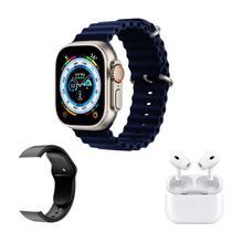 Kit Relogio Inteligente Smartwatch SW-2 + Fone de Ouvido Sem Fio + 2 Pulseiras (Preto e Azul Marinho)