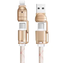 Cabo 4 Em 1 G-Tide Bullet Power WC155-5 USB-C + Lightning + USB 1.5 Metros - Rosa/Branco