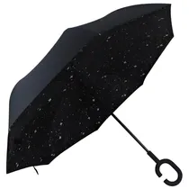 Guarda-Chuva Invertido Dupla Camada Flores Cabo C Preto/Preto