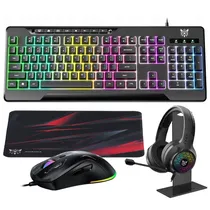Kit Gamer Onikuma TZ5006 Teclado + Mouse + Mousepad + Headset / RGB / Ingles - Preto