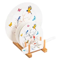 Base para Bolo e Pratinhos de Porcelana com Suporte de Madeira