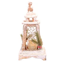 Farol Natalino c/ Luz A Pilha de Madeira e Neve 34X16CM