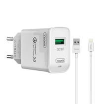 Carregador de Parede Yookie KI22 / 18W / USB-A + Cabo USB-A/ Lightning / Bivolt - Branco