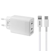 Carregador Hye HYEC121L - 20W+20W - 2X Tipo C - Cabo Tipo c/Lightning - Bivolt - Branco