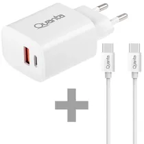 Adaptador de Tomada Quanta QTCACR2 USB/USB-C de 20 Watts - Branco + Cabo USB-C