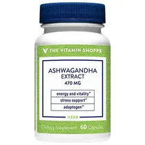 The Vitamin Shoppe Vitamina Ashawagandha 60 Caps 470MG Plastico Blanco