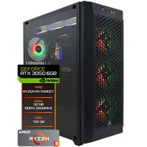 PC Montado Gamer AMD Ryzen 5 4.6GHZ/ 32GB/ 512GB SSD/ VGA RTX3050 6GB/ RGB/ Linux Preto
