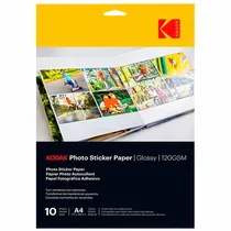 Papel Fotográfico Instantâneo Kodak Photo Sticker Paper 120GSM - Glossy - A4 - 10 Unidades - Branco