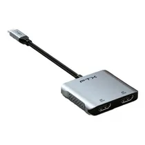 Adaptador USB-C FTX 4 En 1, CT-CM2H4K-Ag, 2XHDMI 4K, 1XUSB-C 100W, 1XUSB-A 2.0, Cinza  Adaptador U...