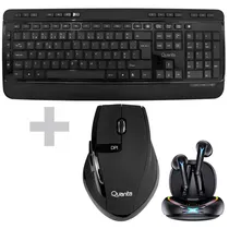 Teclado + Mouse Quanta QTKTM1600 Wireless / Portugues - Preto + Fone QTAGE10