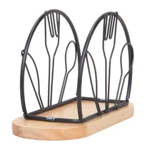 Porta-Guardanapo Metal Preto Base Bambu 15.5X6.5X10CM
