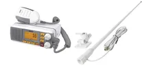 Rádio Marítimo Uniden Solara UM-385 - Branco Kit + Antena Fibra 1.5M c/Suporte / Cabo 5M