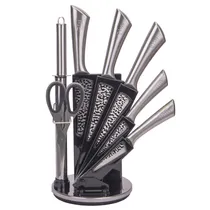 Jogo de Facas Bass para Cozinha Inox 7 Peças + Suporte Giratorio Color Negro Em La Lamina