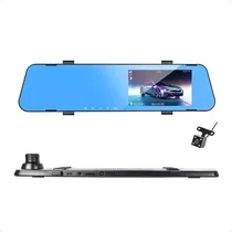 Camera Espelho Retrovisor Blackbox DVR H.264 para Carro com 2 Cameras / Full HD / GPS / Microfone / Sensor / 1080P- Preto