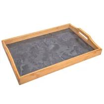 Jogo de Bandejas Retas de Bambu com Desenho Estilo Marmore Cinza 40X28CM
